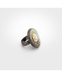 Cute As A Button - "Carved Mother of Pearl Vintage Button" Ring