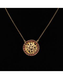 Round Garnet and Gold Plated Necklace