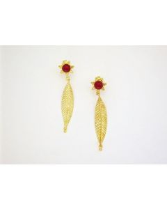 Gold Plated Leaf and Coral Earrings