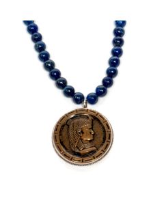 Hatshepsut with Dark Lapis Beads and Brass Chain-L