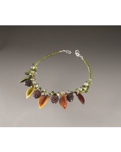Elizabeth Johnson - Glass Boysenberry Necklace with Leaves and Water Drops