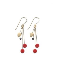 Red, Cream, and Black Cluster Earrings