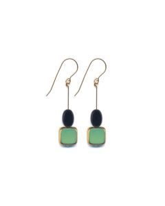 Green Square with Black Egg Earrings