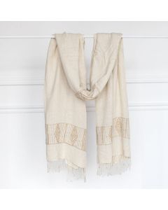 Ivory and Beige Queen Menon Handwoven Shawl - Ethiopian Silk