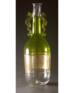 Elio Quarisa - "Encalmo Bottle Green Gold Clear" Venetian Glass Sculpture