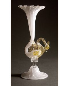 Elio Quarisa - "Cornucopia Swan Gold Leaf" Venetian Glass Sculpture