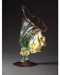 Elio Quarisa - "Ruby Green Cornucopia" Venetian Glass Sculpture