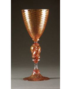 Elio Quarisa - "Ruby Gold Leaf Twisted Stem Goblet" Venetian Glass Sculpture