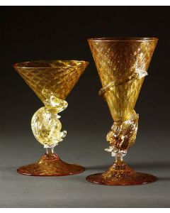 Elio Quarisa - "Ruby Gold Leaf Goblet" Venetian Glass Sculpture