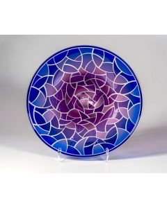 Laurie Thal - "Cobalt Ruby Fans" Etched Glass Bowl