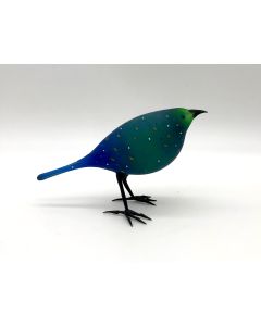 Shane Fero - "Green and Blue Dotted Finch" Glass Bird