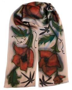 Susan Skove - "Charmeuse Taupe Red Floral" Silk Sc