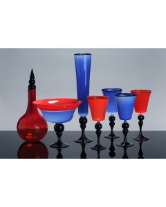 Ken Miller - "Red and Blue Encalmo" Goblet and Decanter Set