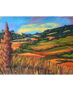 Mary Jane Erard - "Rural Hillside" Acrylic with Oil Pastel Painting