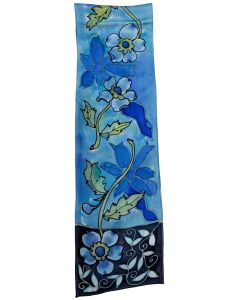 Susan Skove - "Flat Crepe Blue Floral" Silk Scarf 8x54