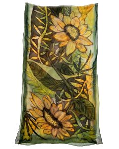 Susan Skove - "Chiffon Green Floral" Silk Scarf 22x80