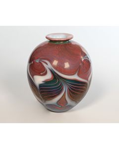 Tom McGlauchlin - "Blue and Red Copper Feather" Glass Vase