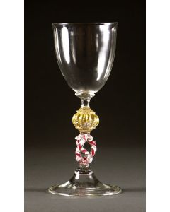 Elio Quarisa - "Clear Goblet Gold Ball Cane Twist Stem" Venetian Glass Sculpture