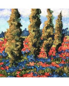 Mary Jane Erard - "Blue & Red Wildflowers" Pastel Drawing