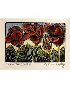 Sylvia Pixley - "Four Tulips #4, AP" Woodcut and Watercolor