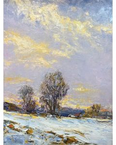 Patricia Rhoden Bartels - "Dusk First Snow" Oil Painting
