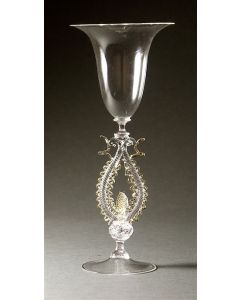 Elio Quarisa - "Crystal Fluted Swan Goblet" Venetian Glass Sculpture