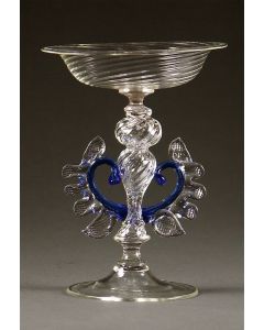 Elio Quarisa - "Alzata Crystal Butterfly Blue Stem Goblet" Venetian Glass Sculpt