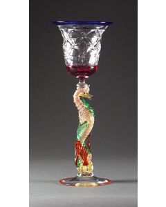 Elio Quarisa - "Multichrome Goblet Seahorse Stem" Venetian Glass Sculpture