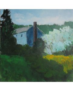 Janet Dyer - "House with Forsythia" Acrylic Painting