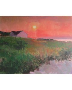 Janet Dyer - "Beach House Sunset" Acrylic Painting