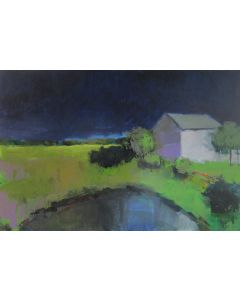 Janet Dyer - "House & Pond, Night" Acrylic Painting