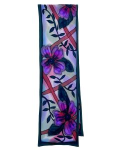 Susan Skove - "Crepe Violet Floral" Silk Scarf 8x54
