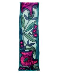 Susan Skove - "Crepe Olive Rose Floral" Silk Scarf 8x54