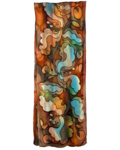 Susan Skove - "Satin Stripe Copper Floral" Silk Scarf 12x60