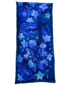 Susan Skove - "Crepe Blue Floral" Silk Scarf 17x72