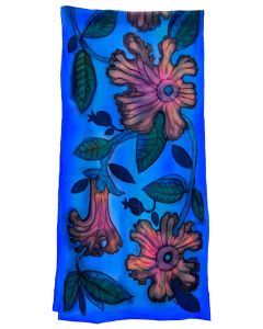 Susan Skove - "Crepe Blue Multi Floral" Silk Scarf 17x72