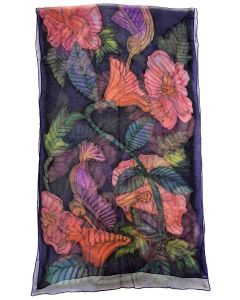 Susan Skove - "Chiffon Rose Multi Floral" Silk Scarf 21x72