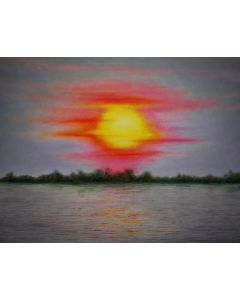 Debra Buchanan - "Canadian Wildfire Sunset Over Lake Erie II" Oil Painting