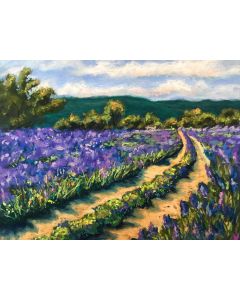 Mary Jane Erard - "Bluebell Field with Roadway" Pastel Drawing