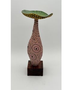 Jordy R. Poma - "Green Cap, Coral Circles" Ceramic Sculpture