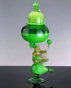 Ken Miller - "Green Tranquility Bear Jar" Glass Sculpture
