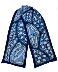 Susan Skove - "Crepe Blue Floral" Silk Scarf 11x60