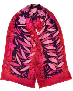 Susan Skove - "Jacquard Red Floral" Silk Scarf 14x72