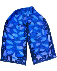 Susan Skove - "Jacquard Blue Floral" Silk Scarf 14x72