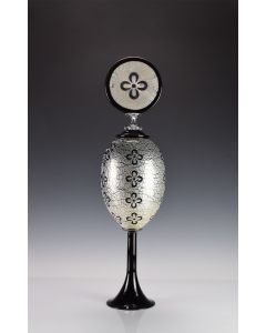 Alan Iwamura - "Wagara, Floral on Black and Silver" Glass Sculpture