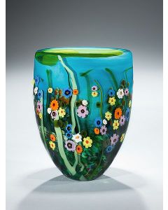 Shawn Messenger - "Turquoise and Lime Garden Series" Glass Vase