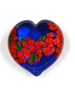 Shawn Messenger - "Red Roses on Blue" Glass Heart Paperweight