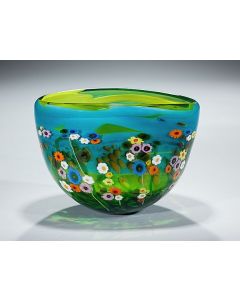 Shawn Messenger - "Turquoise and Lime Garden Series" Glass Bowl