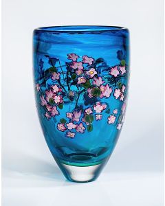 Shawn Messenger - "Aqua Cherry Blossoms" Glass Vase