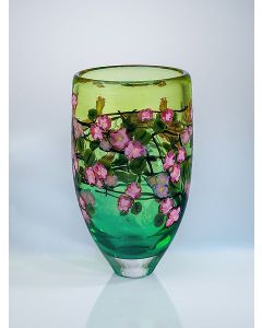 Shawn Messenger - "Spring Green Cherry Blossoms" Glass Vase